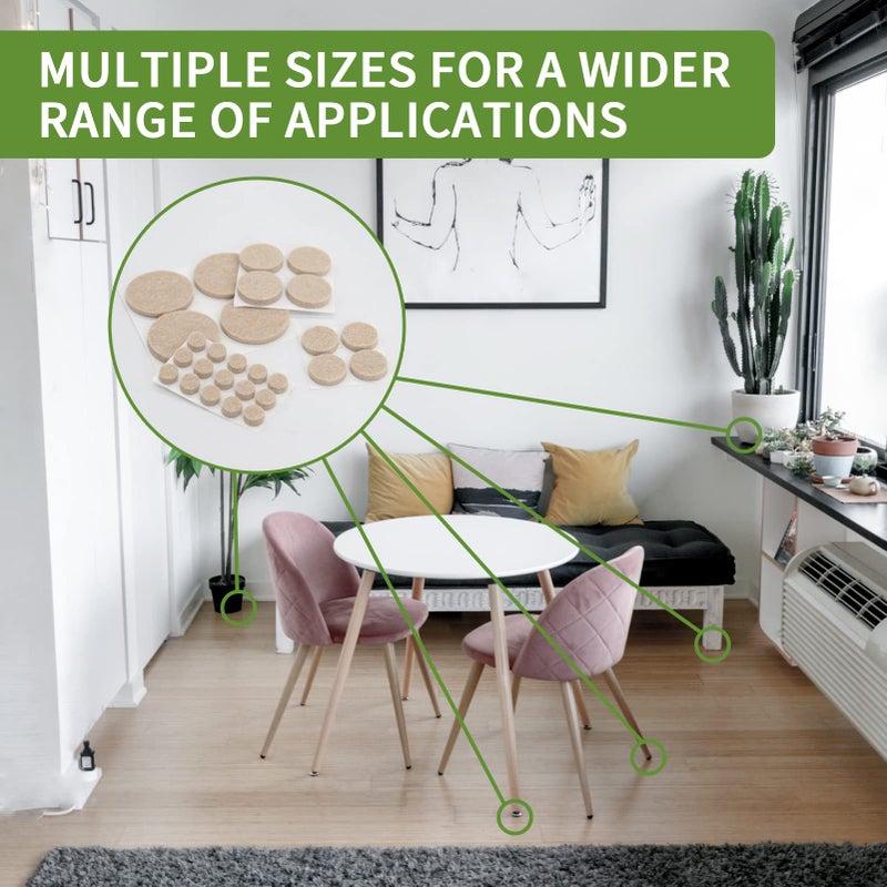 COVERCORNER Felt Furniture Pads for Hardwood Floors 162 PCS, Furniture Pads, Floor Protectors for Hardwood Floors, Felt Pads for Furniture, Round, Beige, Value Pack - Image 5